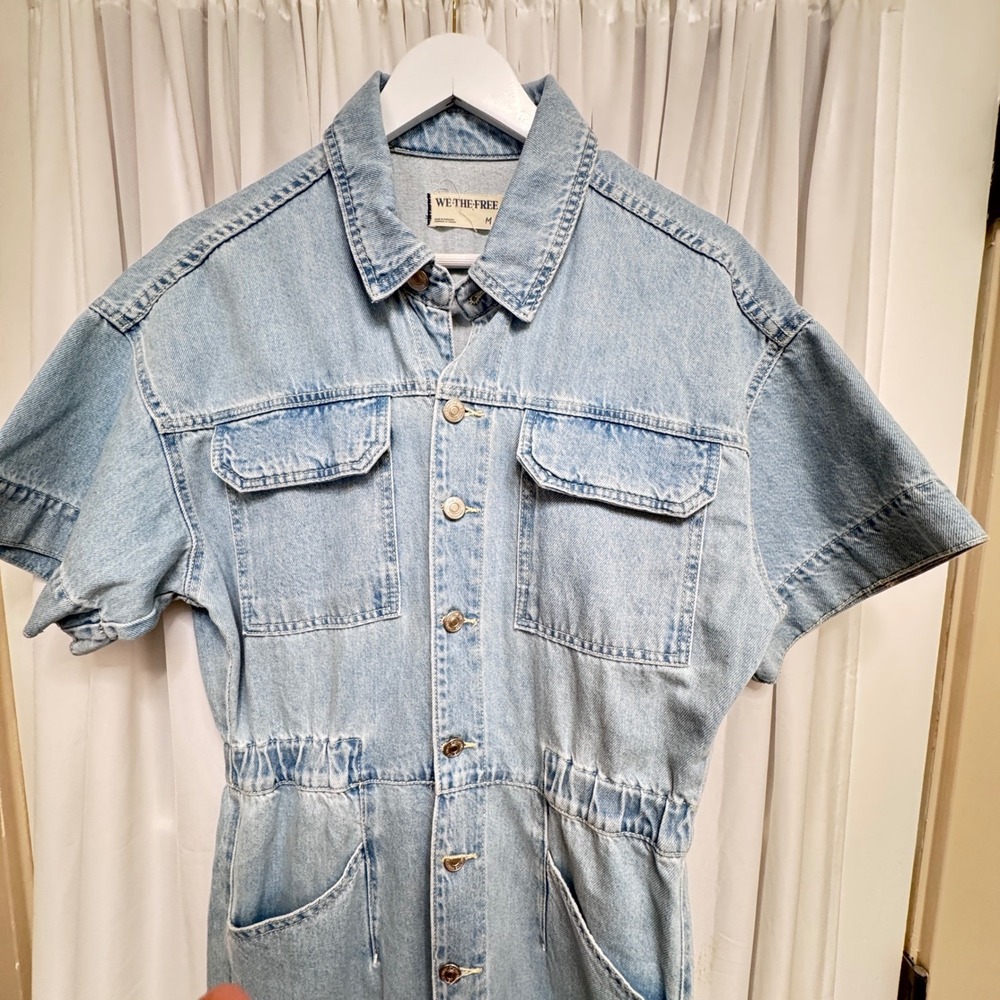 We The Free Free People Denim Short Sleeve Jumpsuit Light Wash Blue Medium - Picture 3 of 11